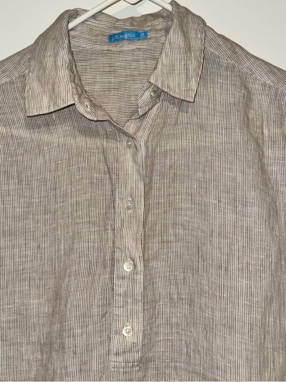 J. McLaughlin Linen Tunic Shirt XS Brown Stripe Button - Picture 4 of 5